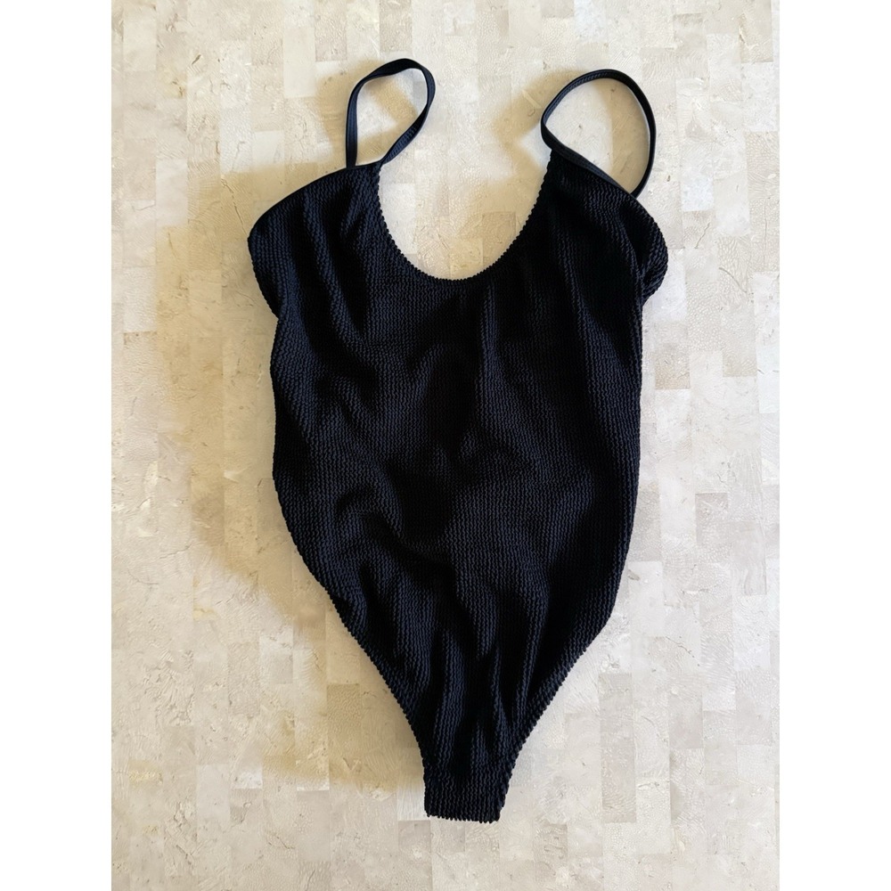 Good‎ American Always Fits One Piece Bodysuit Swimsuit Ribbed Black 1/2 NWT